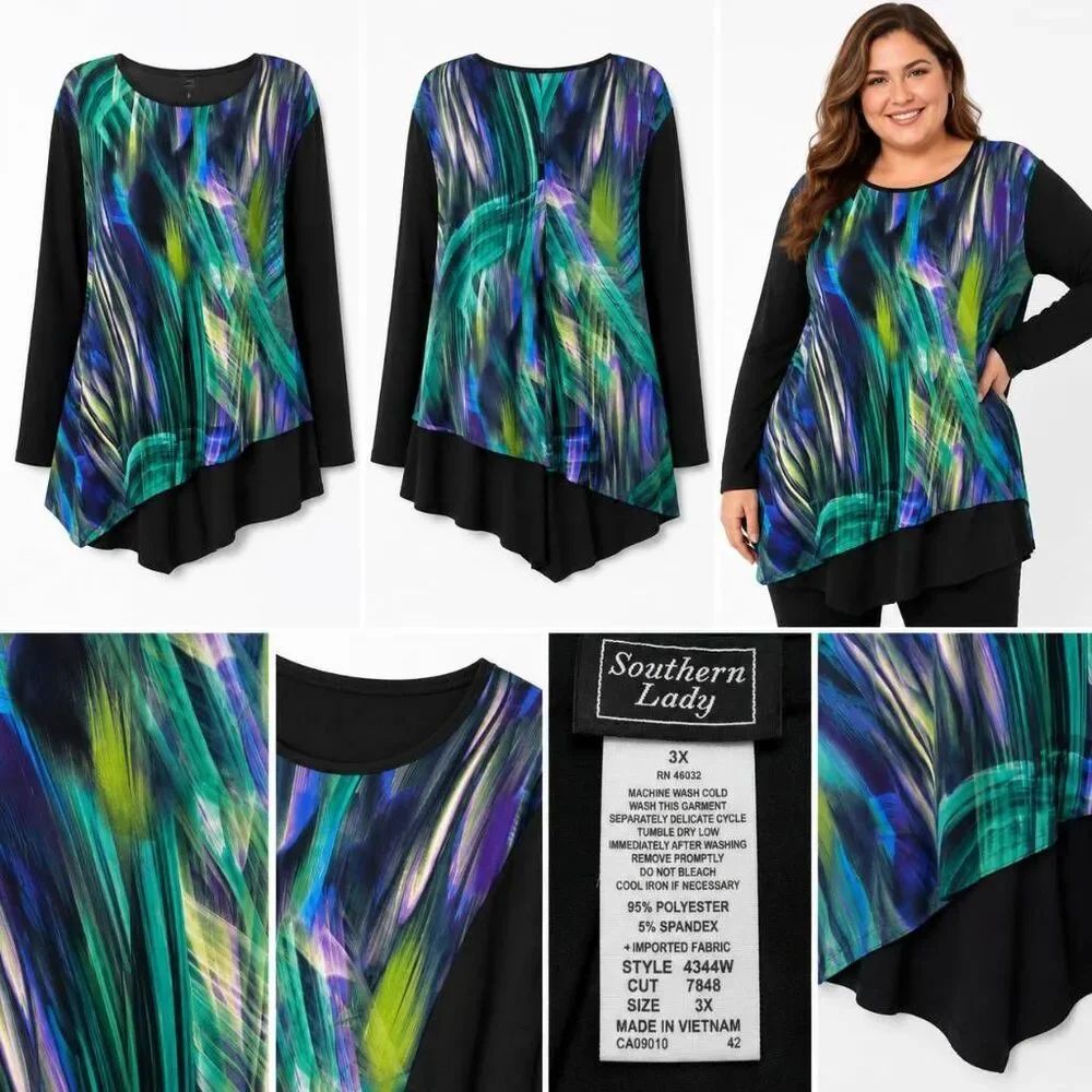 Southern Lady 3X Asymmetrical Tunic Long Sleeve NWT